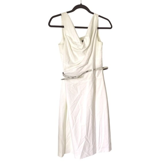 Antonio Melani White Sleeveless Midi Dress With Snake Print Belt Size 6 - Picture 1 of 7
